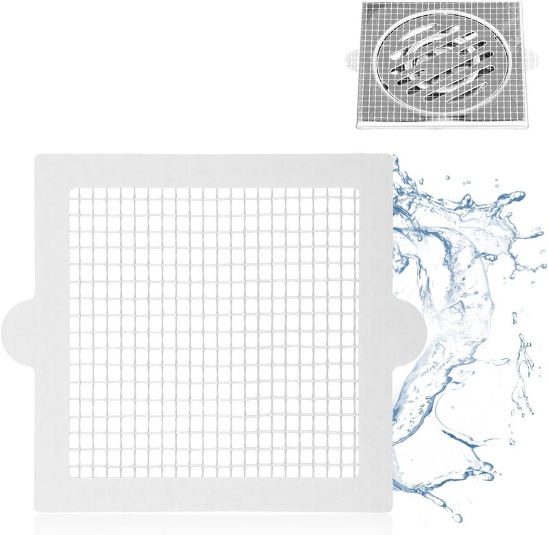 KLIVE مصيدة شعر قابلة للتخلص منها لدش الاستحمام، مصفاة حوض المطبخ، ملصقات شبكية مقاومة للماء، واقي مصرف أرضية الحمام، مصيدة شعر، منع انسداد، 4" X 4"، أبيض، 10 قطع - Image 1