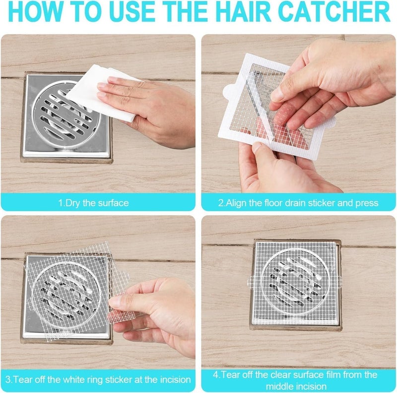 KLIVE مصيدة شعر قابلة للتخلص منها لدش الاستحمام، مصفاة حوض المطبخ، ملصقات شبكية مقاومة للماء، واقي مصرف أرضية الحمام، مصيدة شعر، منع انسداد، 4" X 4"، أبيض، 10 قطع - Image 3