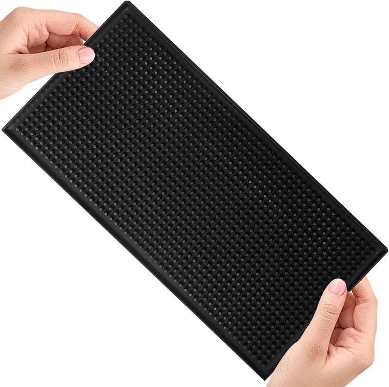 Opfiue حصيرة بار صغيرة 6" × 12"، حصيرة قهوة صغيرة سوداء من PVC، حصائر انسكاب لبارتندر الكوكتيل (1 قطعة) - Image 2
