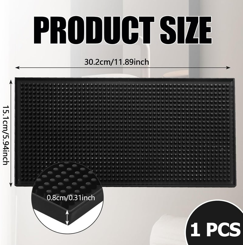 Opfiue حصيرة بار صغيرة 6" × 12"، حصيرة قهوة صغيرة سوداء من PVC، حصائر انسكاب لبارتندر الكوكتيل (1 قطعة) - Image 3