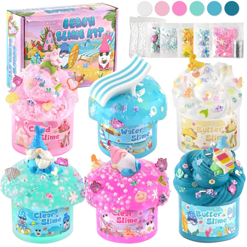 LAWOHO 6 Pack Slimes Pink Blue Slime Kit with Cloud Butter Clear Water Slime NonSticky Soft Sensory Toys Slime Party Favors Goodie Bag Stuffers for Girls Boys Birthday Christmas Slime Gifts - Image 2