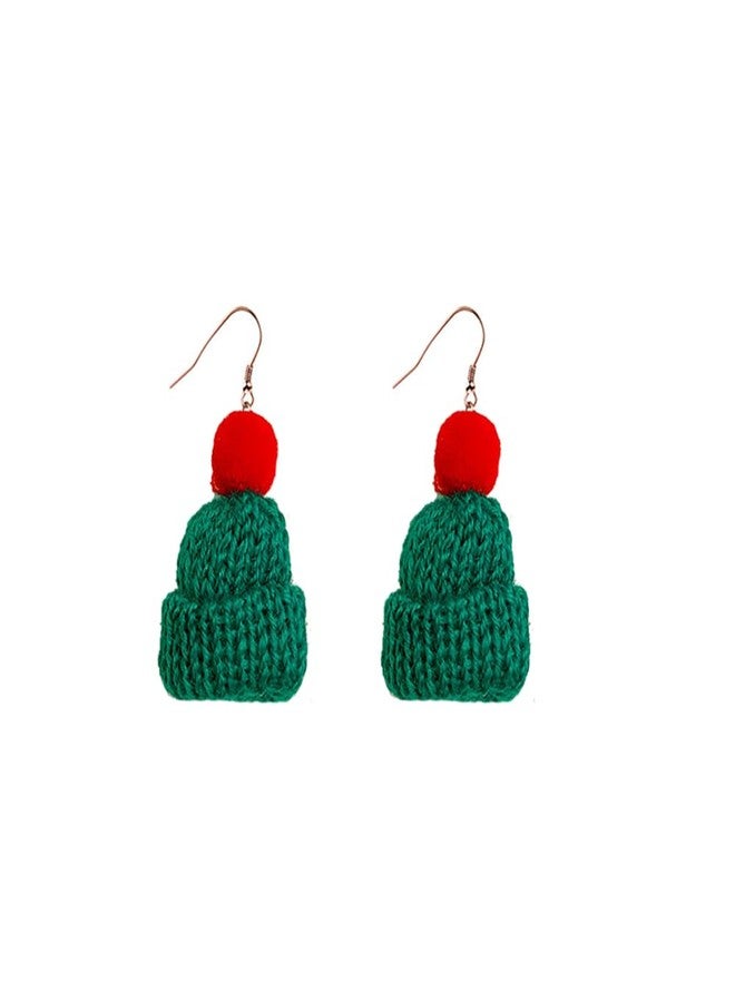 ZMANYIJEW Christmas Knitting Hat Earring for Women New Year Atmosphere Woolen Hat Earrings Winter Wool Earrings Christmas New Year Birthday Party Gift (green) - Image 1