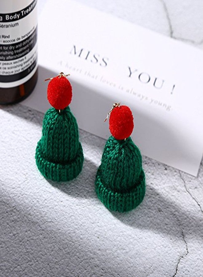 ZMANYIJEW Christmas Knitting Hat Earring for Women New Year Atmosphere Woolen Hat Earrings Winter Wool Earrings Christmas New Year Birthday Party Gift (green) - Image 5