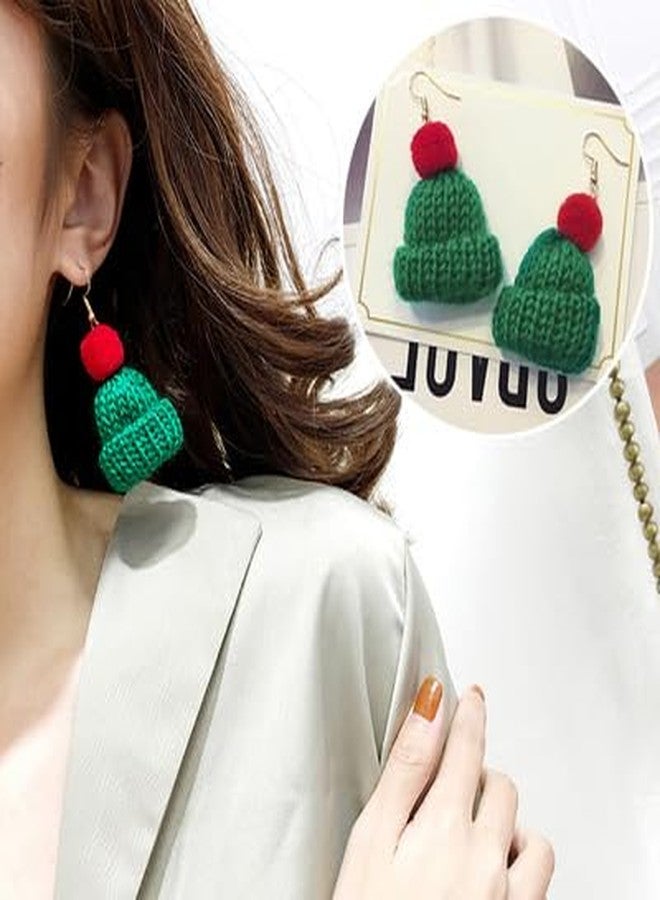ZMANYIJEW Christmas Knitting Hat Earring for Women New Year Atmosphere Woolen Hat Earrings Winter Wool Earrings Christmas New Year Birthday Party Gift (green) - Image 2
