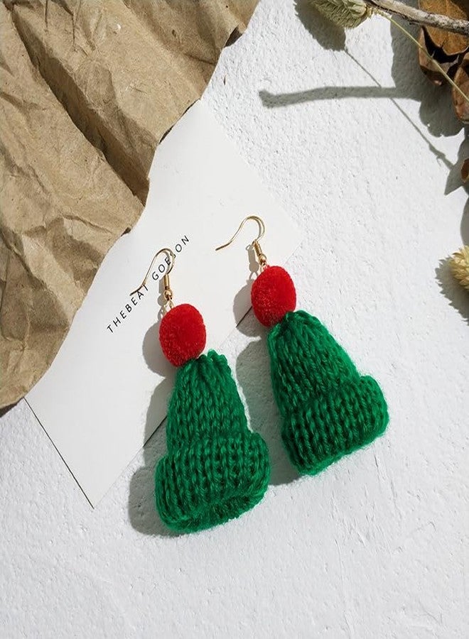ZMANYIJEW Christmas Knitting Hat Earring for Women New Year Atmosphere Woolen Hat Earrings Winter Wool Earrings Christmas New Year Birthday Party Gift (green) - Image 4