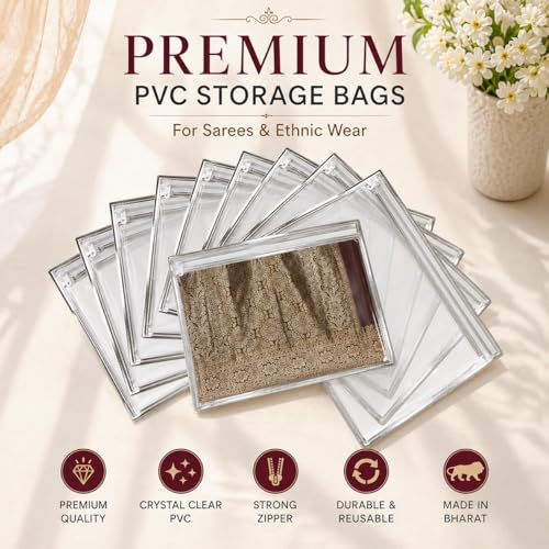 FabPax Premium Saree Cover for Storage & Travel, Transparent Non-Woven Saree Bag with Zipper, Dustproof Wardrobe Organizer for Silk, Designer & Wedding Sarees (36x42 cm) (Silver, Set of 20) - Image 2