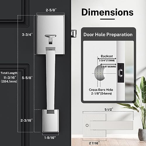 Brightify Front Door Handle, Modern Exterior Door Handle with Passage Door Lever, Front Entry Door Handle No Lock, Reversible for Left & Right Handed Door, Lower Half Grip - Satin Nickel Finish - Image 3
