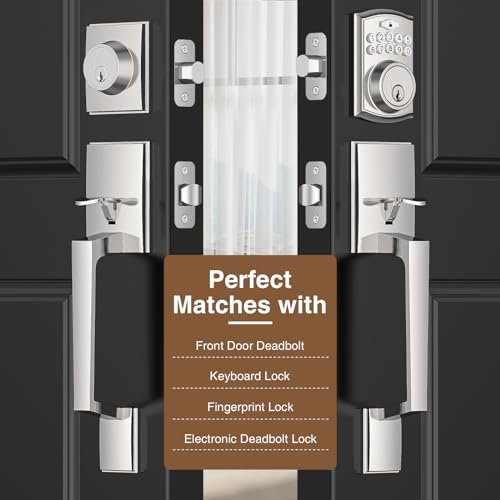 Brightify Front Door Handle, Modern Exterior Door Handle with Passage Door Lever, Front Entry Door Handle No Lock, Reversible for Left & Right Handed Door, Lower Half Grip - Satin Nickel Finish - Image 2