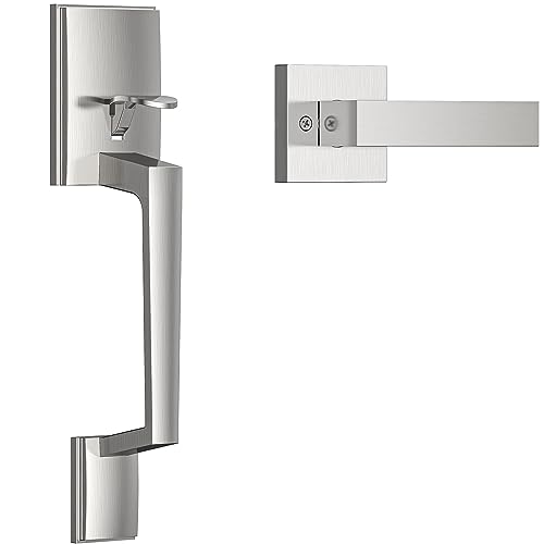 Brightify Front Door Handle, Modern Exterior Door Handle with Passage Door Lever, Front Entry Door Handle No Lock, Reversible for Left & Right Handed Door, Lower Half Grip - Satin Nickel Finish - Image 1