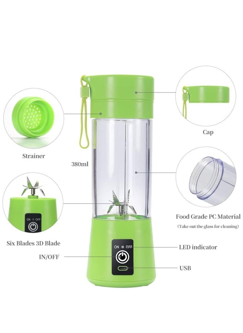 Portable Blender Cup,Electric USB Juicer Blender,Mini Blender Portable Blender For Shakes and Smoothies, Juice,380ml, Six Blades Great for Mixing