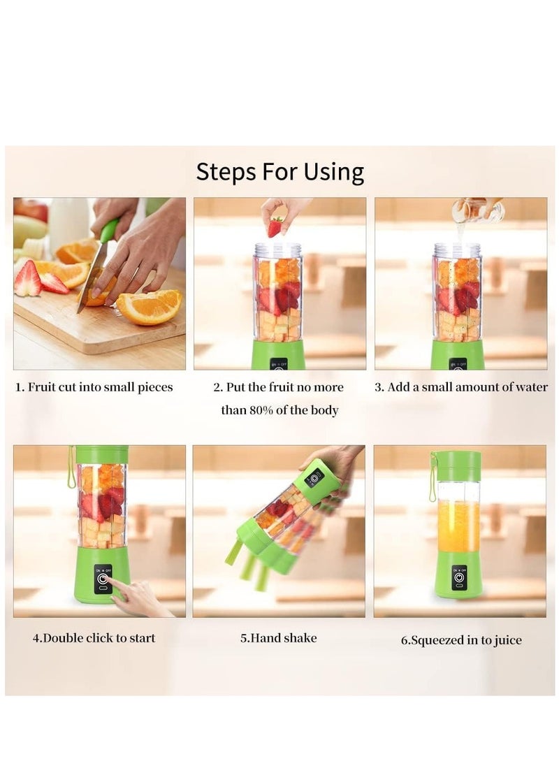 Portable Blender Cup,Electric USB Juicer Blender,Mini Blender Portable Blender For Shakes and Smoothies, Juice,380ml, Six Blades Great for Mixing