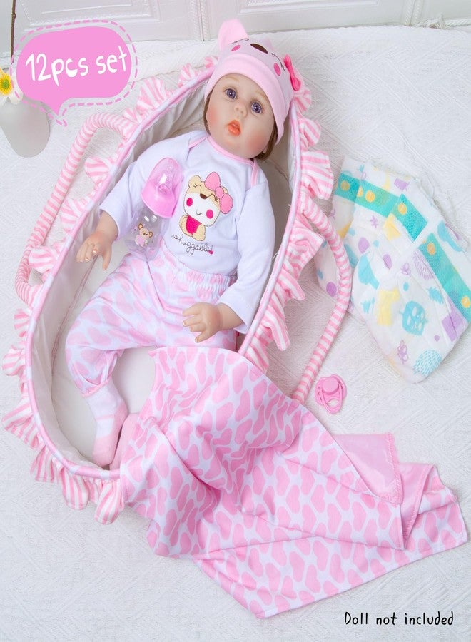 PEDOLLTREE Reborn Baby Dolls Clothes Girl Outfit Accessories Pink Little Bear 12 Pcs for 17-22 Inch Reborn Doll Newborn with Pink Heart Bassinet - Image 3