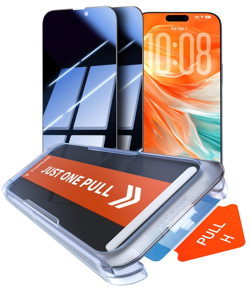 TORRAS GlassGo Privacy Original for iPhone 17 Pro Max Privacy Screen Protector [25° Anti-Spy] [12Ft Shatterproof] 9H+ Aerospace for iPhone 17 Pro Max Tempered Glass Full Coverage 6.9" 2-Pack - Image 1