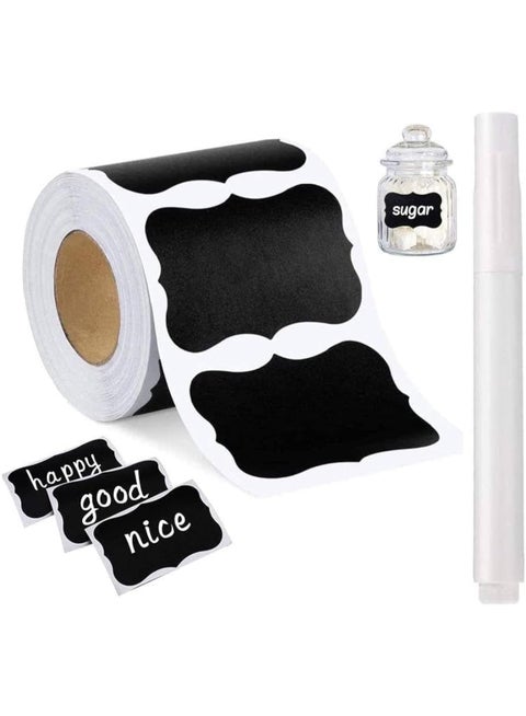 56 removable and reusable waterproof labels for jars and containers with a black background