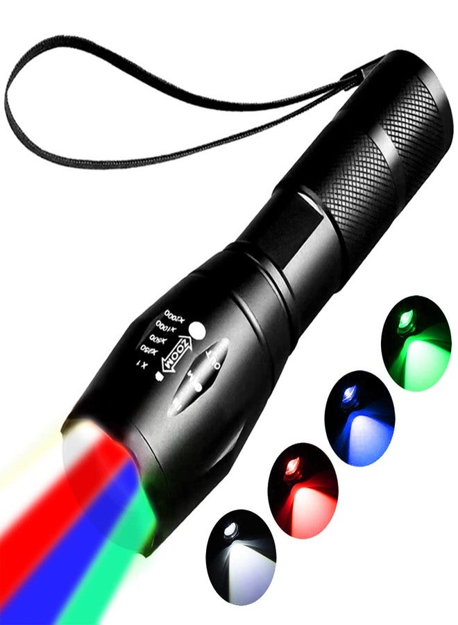 YZYOE Red Flashlight Rechargeable，Green Light Flashlight，Blue Light flashlights，Blood Lights for Observation, 4 in 1 White Lights and Red lamp and Blue Lamp and Green Lamps ，4 Modes. - Image 1