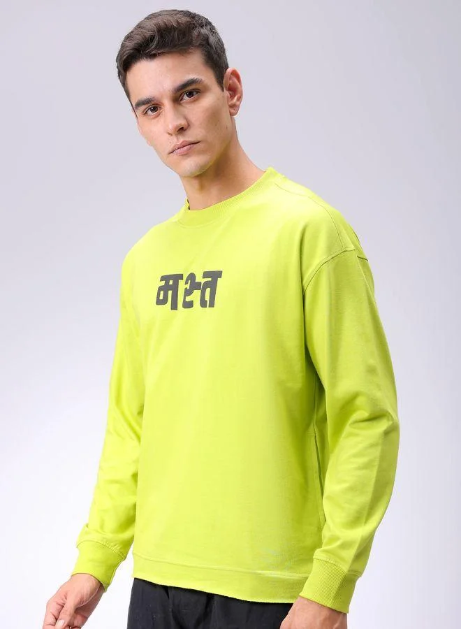 The Indian Garage Co Men Relaxed Fit Placement Print Crew Neck Overhead Sweatshirt