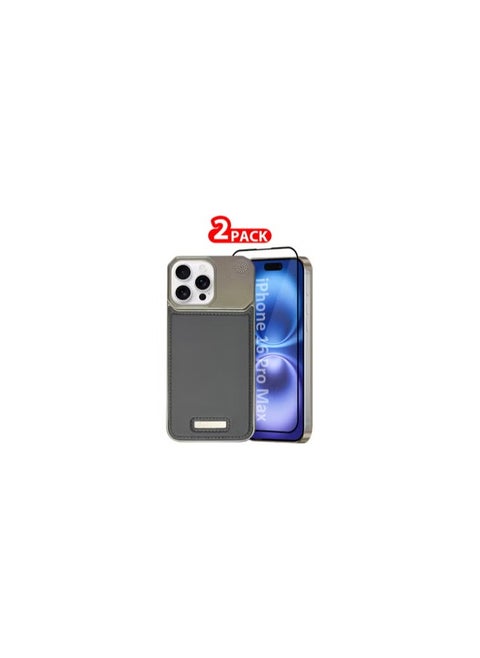 iPhone 16 Pro Max 2 Pack Case Leather Metal Design, Slim Lightweight Minimalist Cover,1 Case 1 Screen Protector