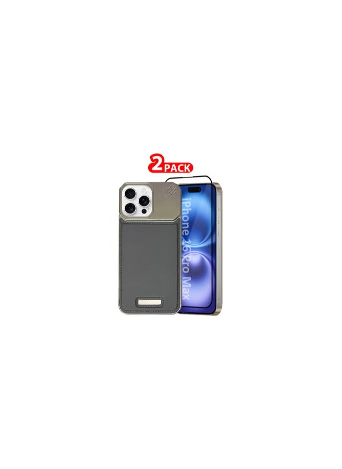 CATANES iPhone 16 Pro Max 2 Pack Case Leather Metal Design, Slim Lightweight Minimalist Cover,1 Case 1 Screen Protector  - Image 1