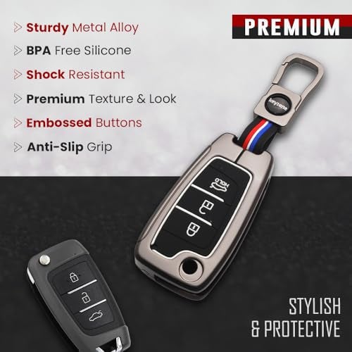 Keyzone Metal Key Cover Compatible for Hyundai i20, Kona, Verna 2018 Onwards 3 Button flip Key - Image 4