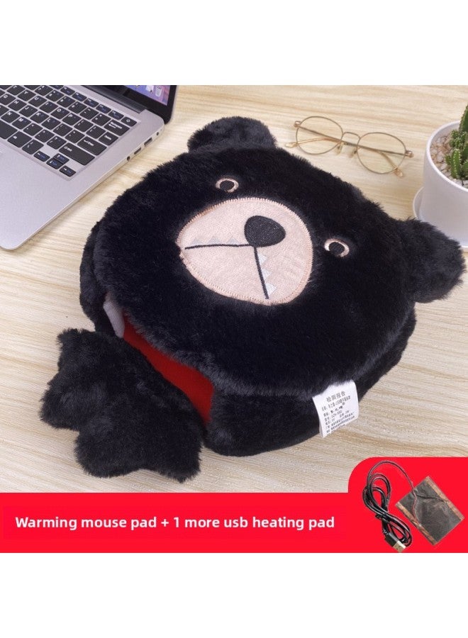 Winter Heating Hand Warmer Mouse Pad With Wrist Winter Mouse Cover Warm Computer Men's Fleece-lined Thickened Gloves-Pattern:Grin Bear + Send An Extra Usb Heating Chip  - Image 1