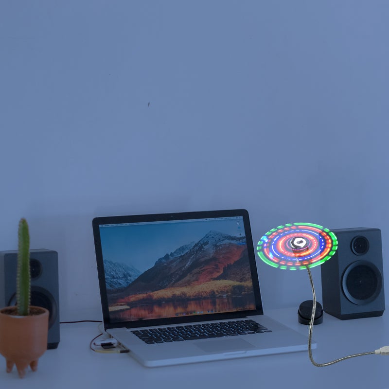 قطعتان من مراوح USB صغيرة مرنة مع شاشة عرض دائرية بأنماط LED ملونة (فضي) - Image 3
