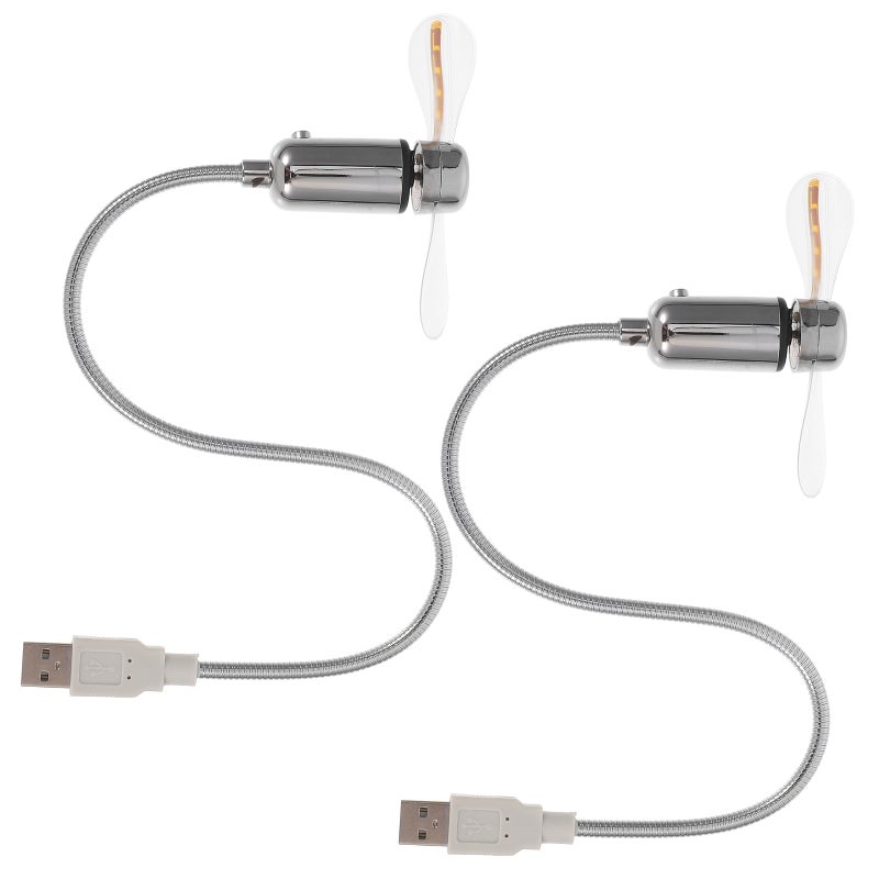 قطعتان من مراوح USB صغيرة مرنة مع شاشة عرض دائرية بأنماط LED ملونة (فضي) - Image 4