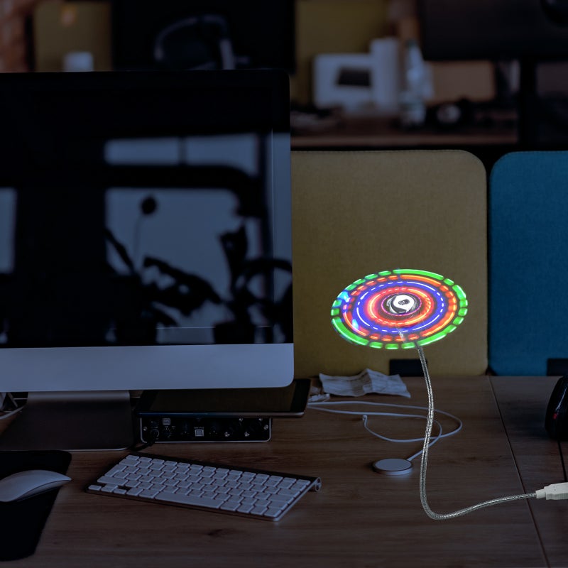 قطعتان من مراوح USB صغيرة مرنة مع شاشة عرض دائرية بأنماط LED ملونة (فضي) - Image 5