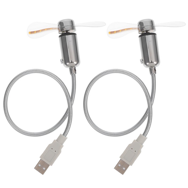 قطعتان من مراوح USB صغيرة مرنة مع شاشة عرض دائرية بأنماط LED ملونة (فضي) - Image 1