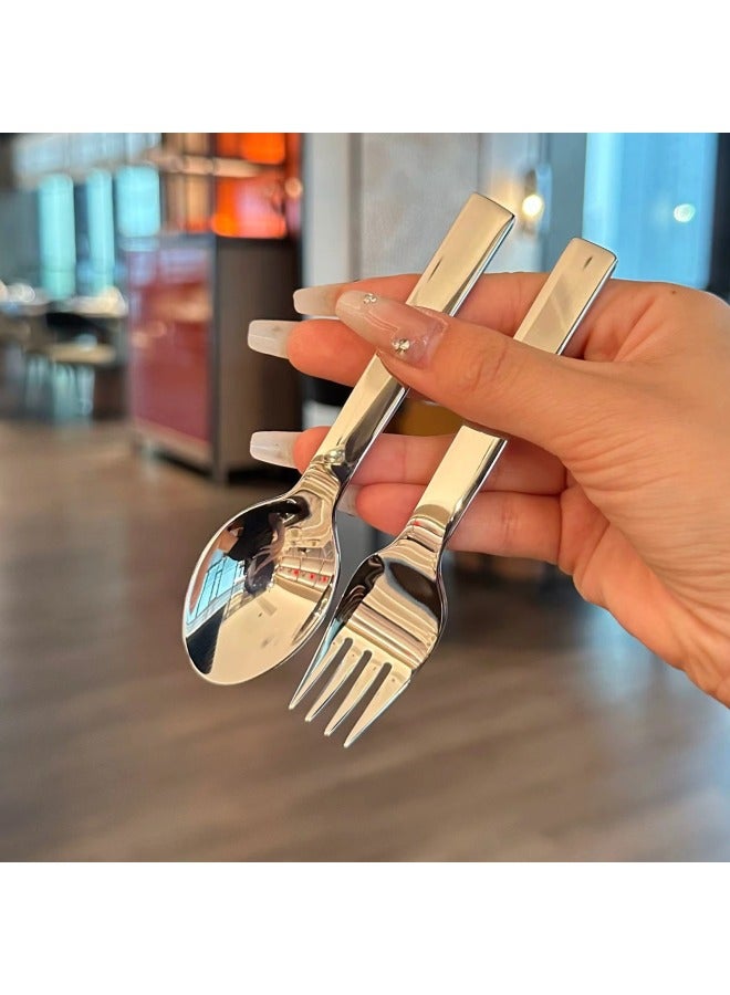 304 Stainless Steel Children's Spoon Fork Tableware Baby Food Supplement Spoon Convenient Spoon Eating Soup Spoon Short Handle Spoon-Specification:304 Children's Fork Zb - Image 2