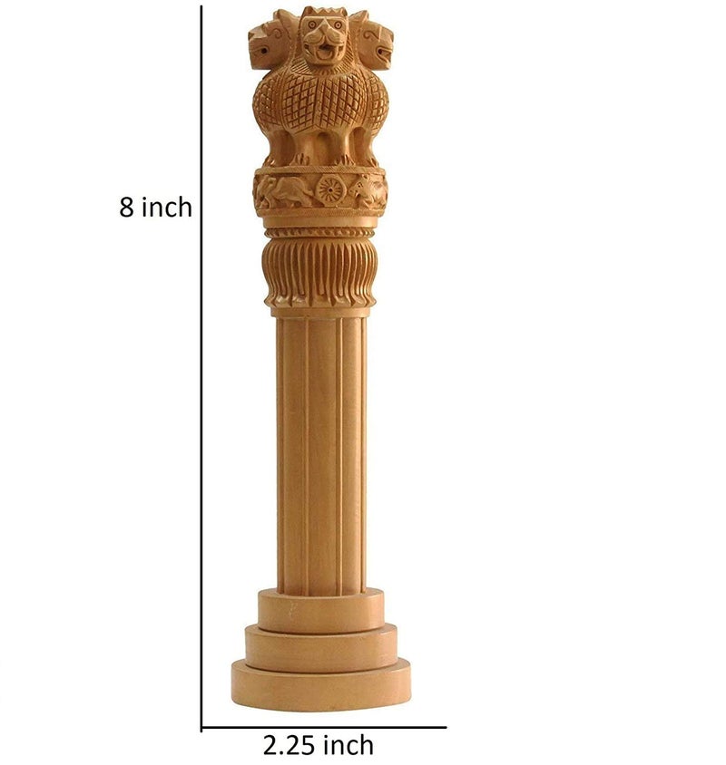 RAC Rich Art and Craft Jaipur 8 inches Large Wooden Ashoka Stambh Ashok Pillar Indian National Emblem Gift Office - Image 2