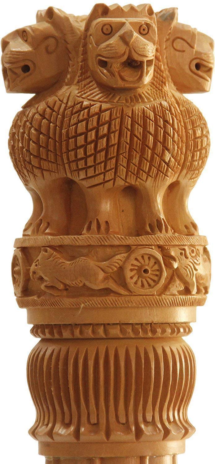 RAC Rich Art and Craft Jaipur 8 inches Large Wooden Ashoka Stambh Ashok Pillar Indian National Emblem Gift Office - Image 3
