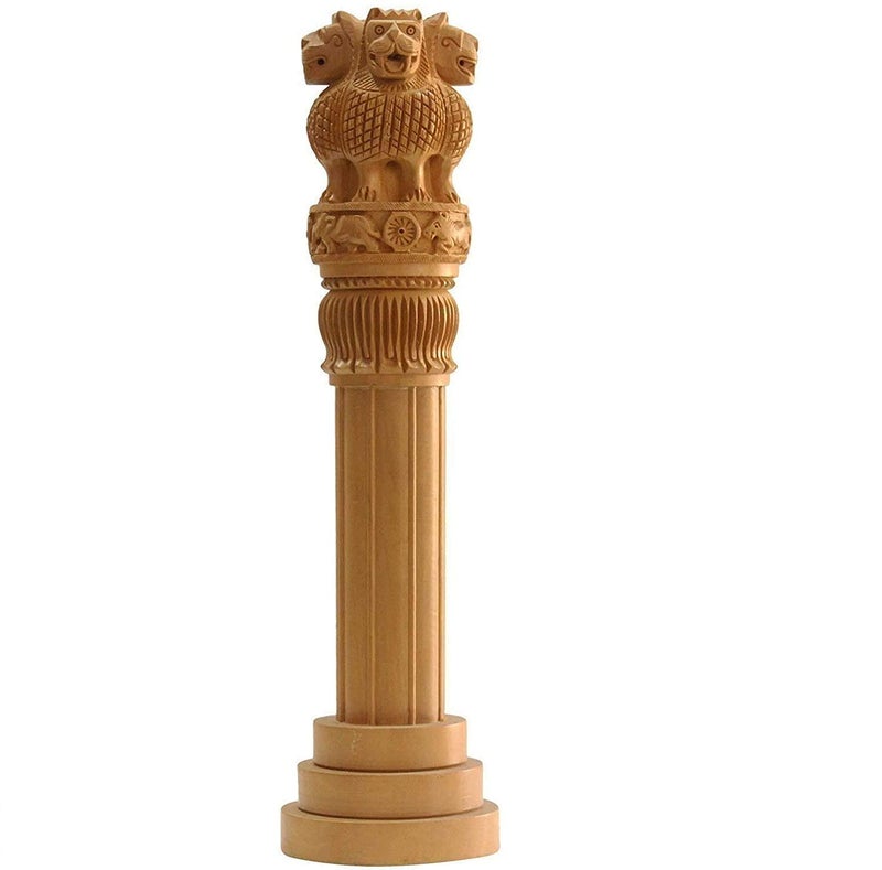 RAC Rich Art and Craft Jaipur 8 inches Large Wooden Ashoka Stambh Ashok Pillar Indian National Emblem Gift Office - Image 1