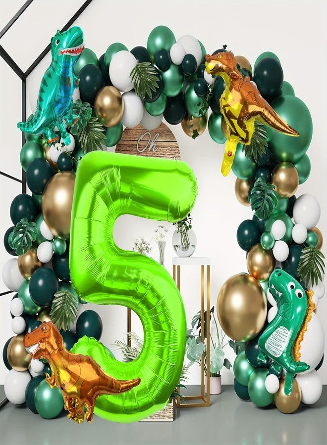 LEBERY Dinosaur Number 5 Ballloon, 40 Inch Green Number 5 Balloon, Mini Dino Foil Balloons Baby Dinosaur Balloons for Kid Dino Theme Jungle 5th Birthday Baby Shower Party Decorations - Image 2