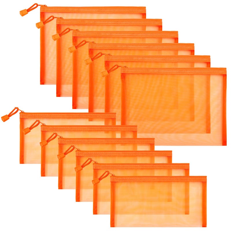 Sinzip 12 Pieces Zipper Nylon Mesh Pouch Mesh Cosmetic Bags Makeup Bags Pencil Case Multipurpose Travel Bags for Cosmetic School Office Supplies and Travel Accessories Orange A5B6 - Image 2