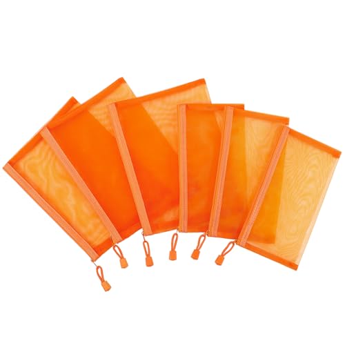 Sinzip 12 Pieces Zipper Nylon Mesh Pouch Mesh Cosmetic Bags Makeup Bags Pencil Case Multipurpose Travel Bags for Cosmetic School Office Supplies and Travel Accessories Orange A5B6 - Image 3