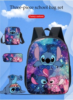 DUNISO 3 Pieces of stitched backpack, Oxford cartoon printed children's school bag， with shoulder bag and pencil case, suitable for primary and secondary school students  - Image 2