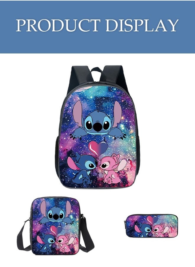 DUNISO - 3 Pieces of stitched backpack, Oxford cartoon printed children's school bag， with shoulder bag and pencil case, suitable for primary and secondary school students - Image 1