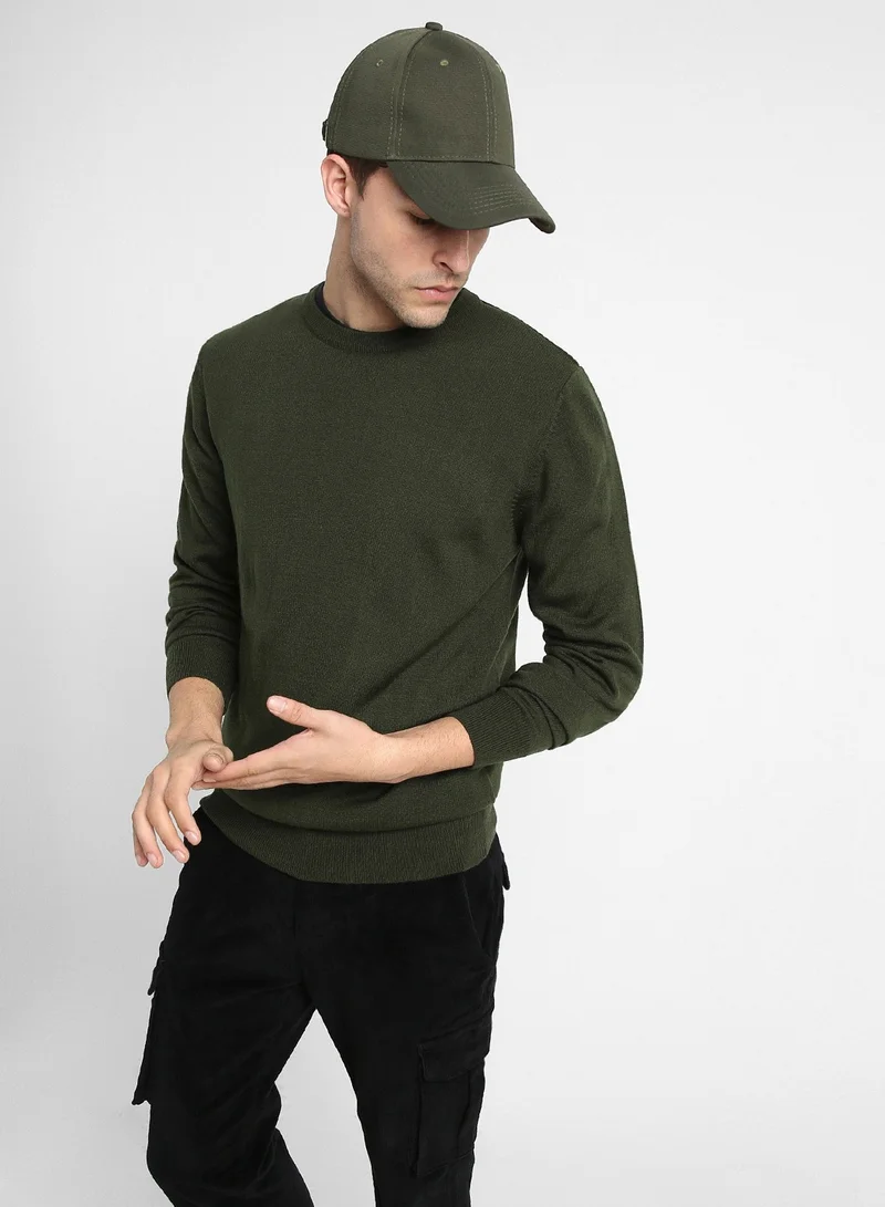 Dennis Lingo Men's Teal Green 100% Acrylic Colourblocked Regular Fit Sweater