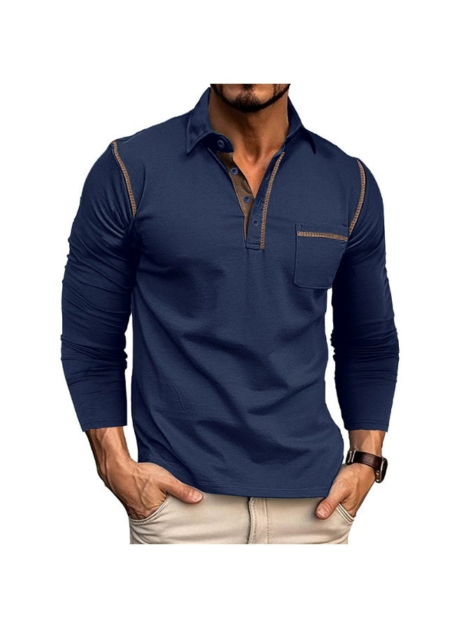 general Men's Casual Polo Shirts Classic Long Sleeve Basic Button T-Shirt Lightweight Cotton Golf Tops with Pocket - Image 1