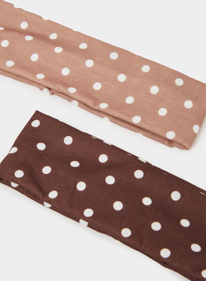 Styli Brown and Taupe Polka Dot Print Headband - Image 4