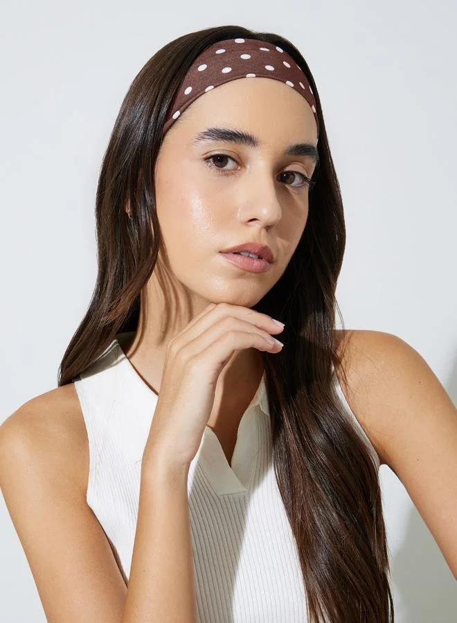 Styli  Brown and Taupe Polka Dot Print Headband for Women | Best Price UAE