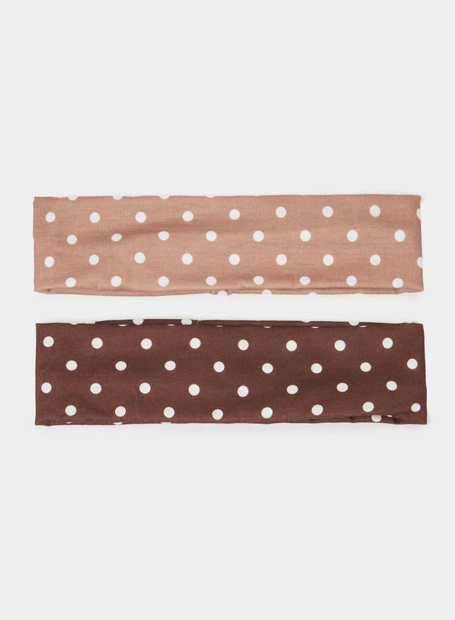 Styli Brown and Taupe Polka Dot Print Headband - Image 1