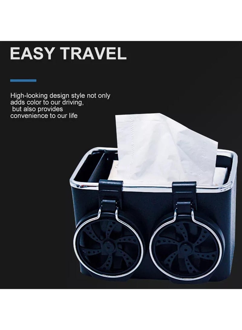 Car Armrest Storage Box Car Seat Organizer Tissue Storage with Cup Holder Car Organizers for Water Cups, Coffee, Drinks, Paper Towels and Mobile Phones - Image 2