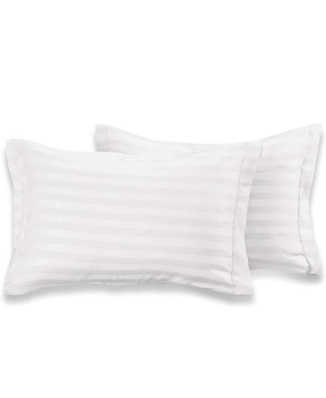 YFH Creative Super Soft Breathable Brushed Microfiber Cotton 220 GSM Luxurious Striped Pillow Covers Combo Set of 4 Peices- 18"x 28", White & Navy Blue - Image 2