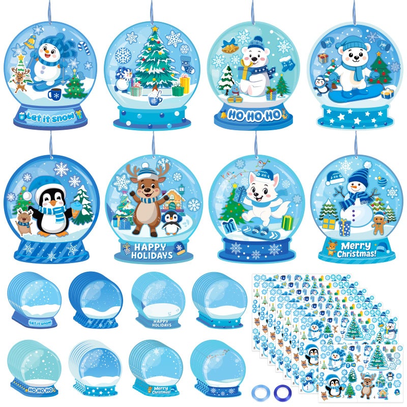 Moon Boat 60Pcs Winter Craft Snow Globe Kit for Kids - DIY Polar Animals Stickers Make Your Own Hanging Ornaments Bulk for Christmas Holiday Party Favors - Image 1