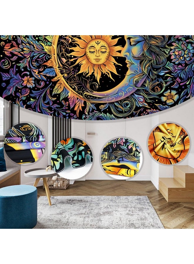 MAKABEE Tarot Style Sun and Moon Tapestry Psychedelic Mystic Floral Tapestry Hippie Boho Flower Plants Wall Tapestry Vintage Aesthetic Tapestry Wall Hanging for Bedroom - Image 5