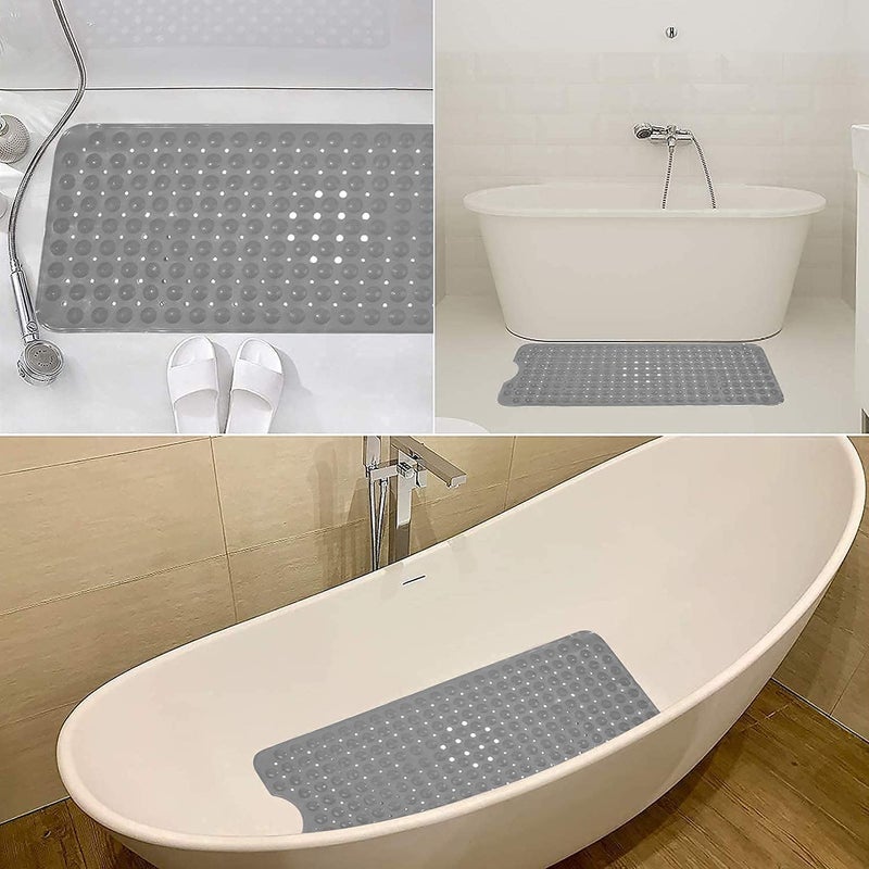 VDNSI Anti Slip Bathroom Mat Rubber Bath Mats Floor Rectangle Anti Skid Mats for Bathing Area Shower mat with Strong Suction Cups & Drain Holes 35X70 CM (Grey) - Image 3