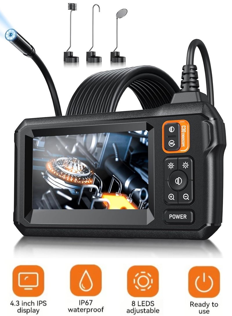 Milatech Endoscope Camera with Light 4.3" IPS Screen 1920P IP67 Waterproof 16.5FT Borescope - Image 1