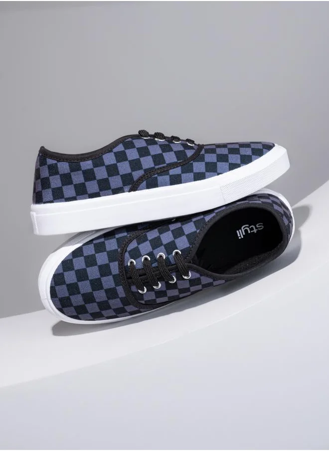 Styli Checkerboard Canvas Lace Up Sneakers