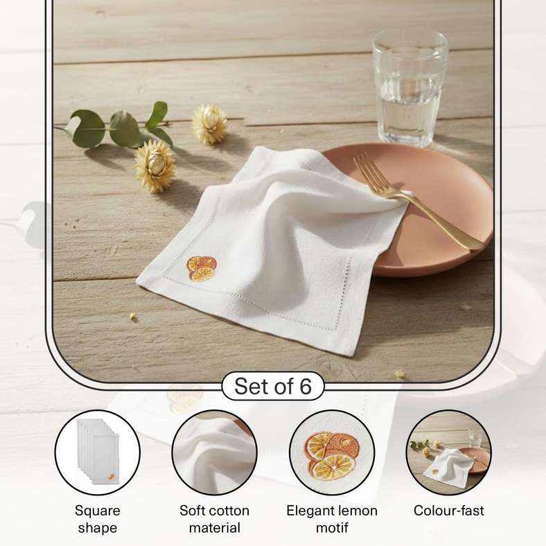 Pan Home طقم مناديل مطرزة بالليمون لتناول الطعام - Image 4